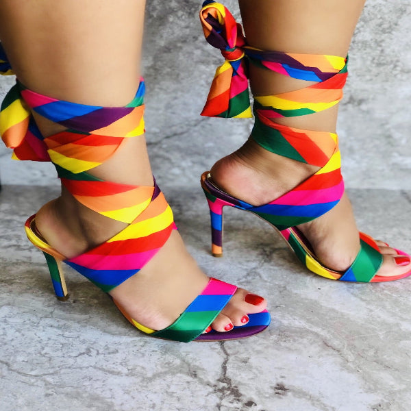 Rainbow sash lace-up Heels