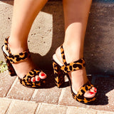 leopard chunky heels