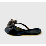 Atlanta-Black thong slides with multi layered bow accent